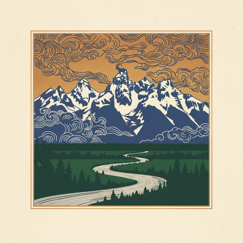 Tetons under storm — 70s + ukiyo-e